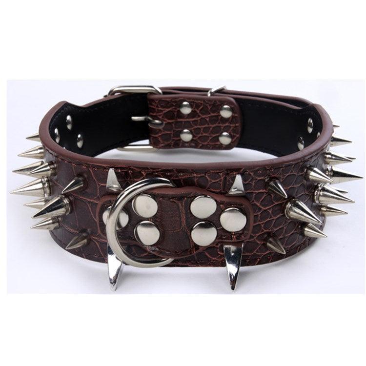 Black Spiked Leather Dog Collar For Large Breeds
